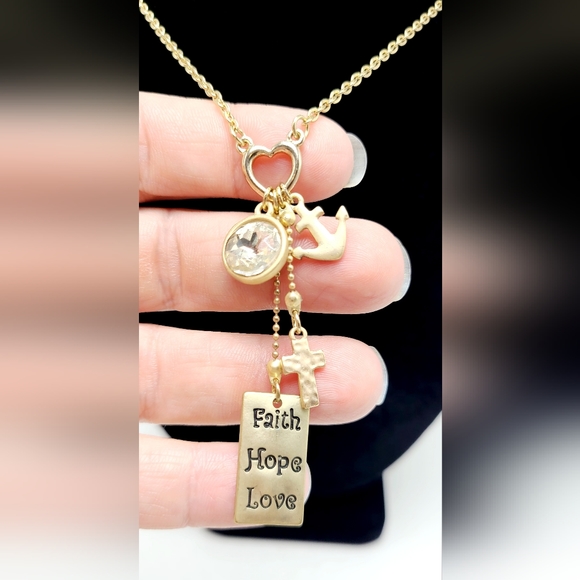 Jewelry - Gold tone religious charm necklace
